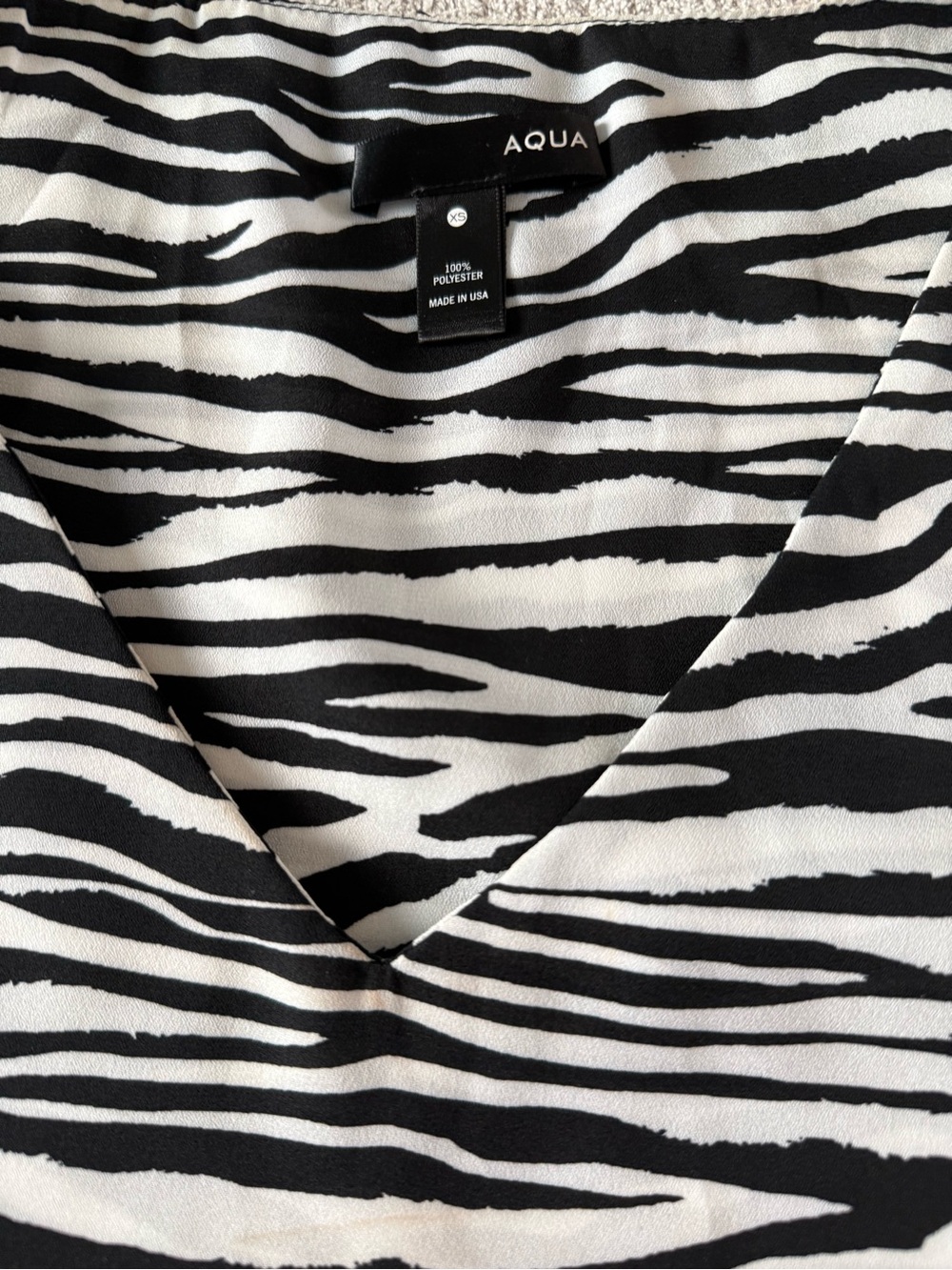 Aqua Black and White Zebra V-Neck Blouse